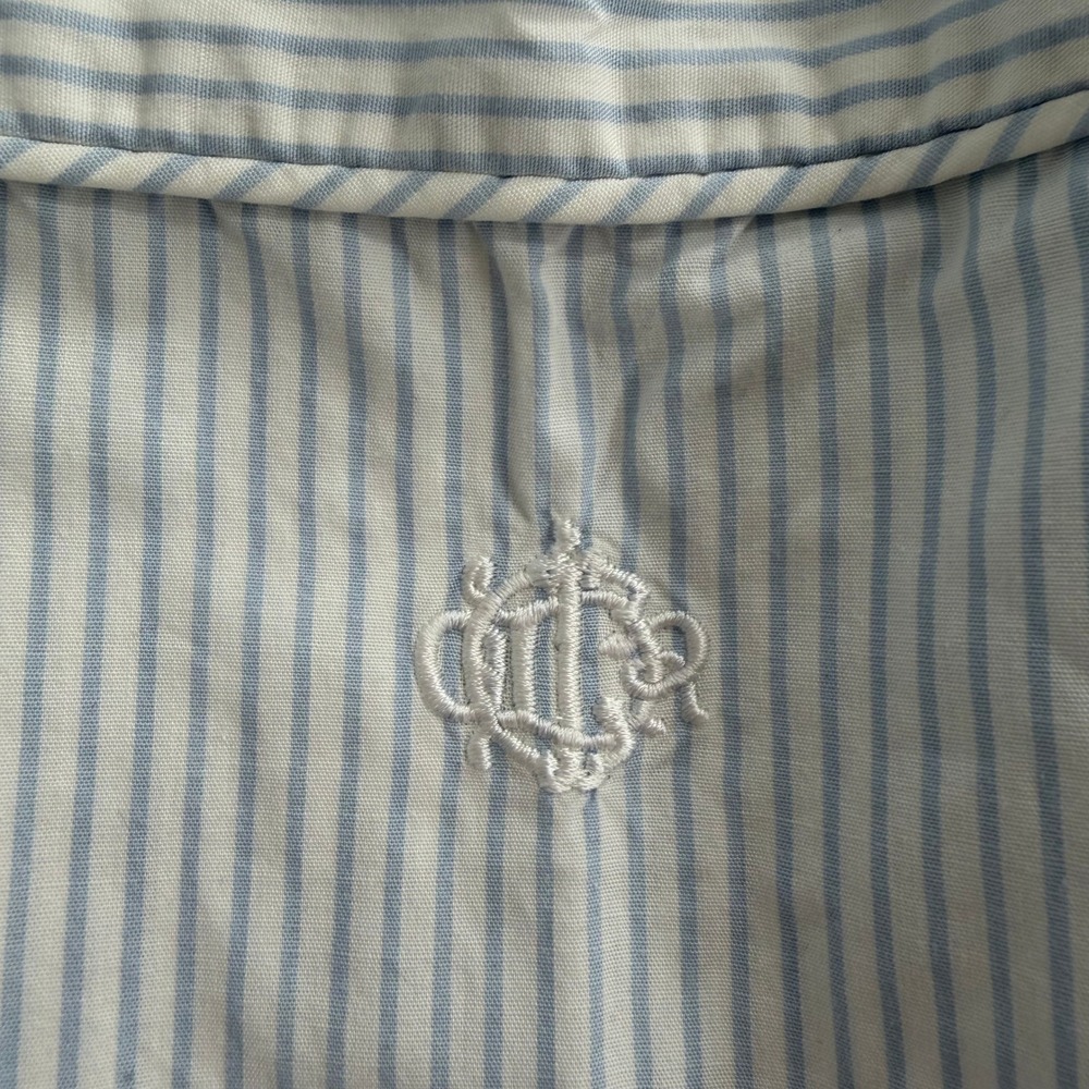 VTG Christian Dior Blue Striped Pajama Set Size S Monogram Long Sleeve Top Pants - Picture 2 of 13